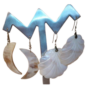 BUNDLE lot 2 MOP Mother Of Pearl Shell Carved Earrings Boho Statement Dangle